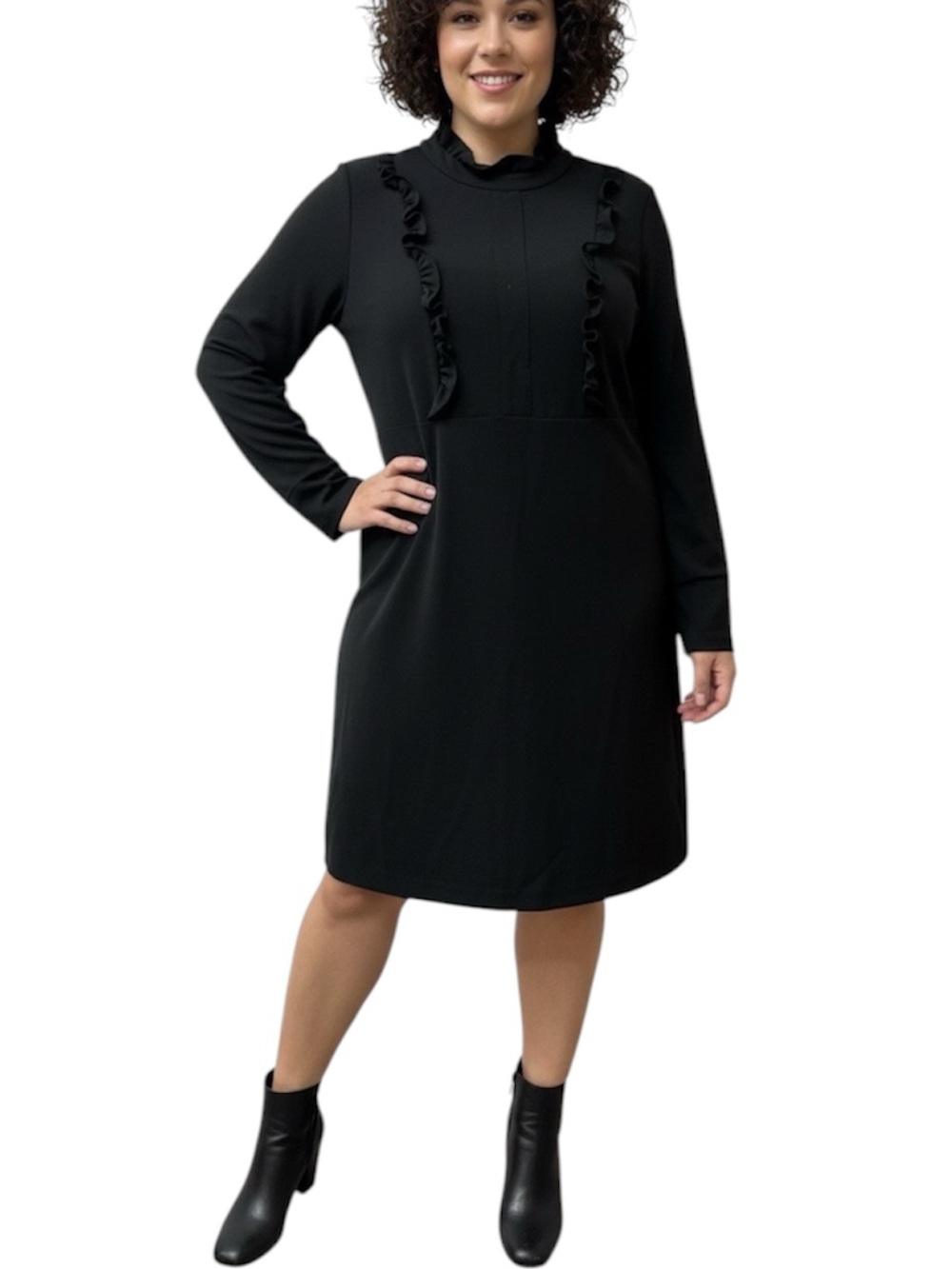 Sharagano Black Long Sleeve Ruffle-Trim Dress size 16